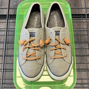 Sperry Gray Canvas Shoes with Tan Laces